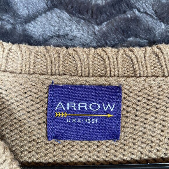 Arrow Beige Diamond-Pattern Knit Pullover Sweater Long Sleeve Mens Size Large - Picture 5 of 9